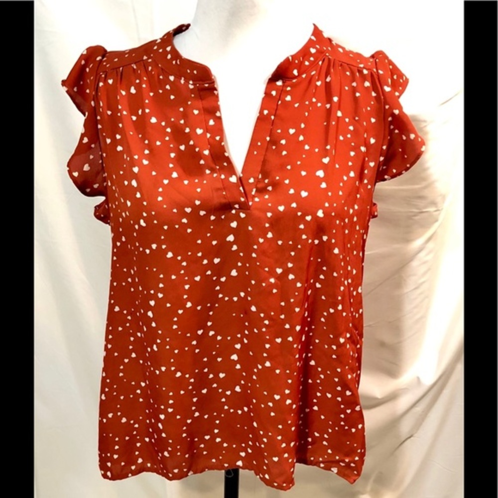 Lipslide Maroon & White Heart Print Top